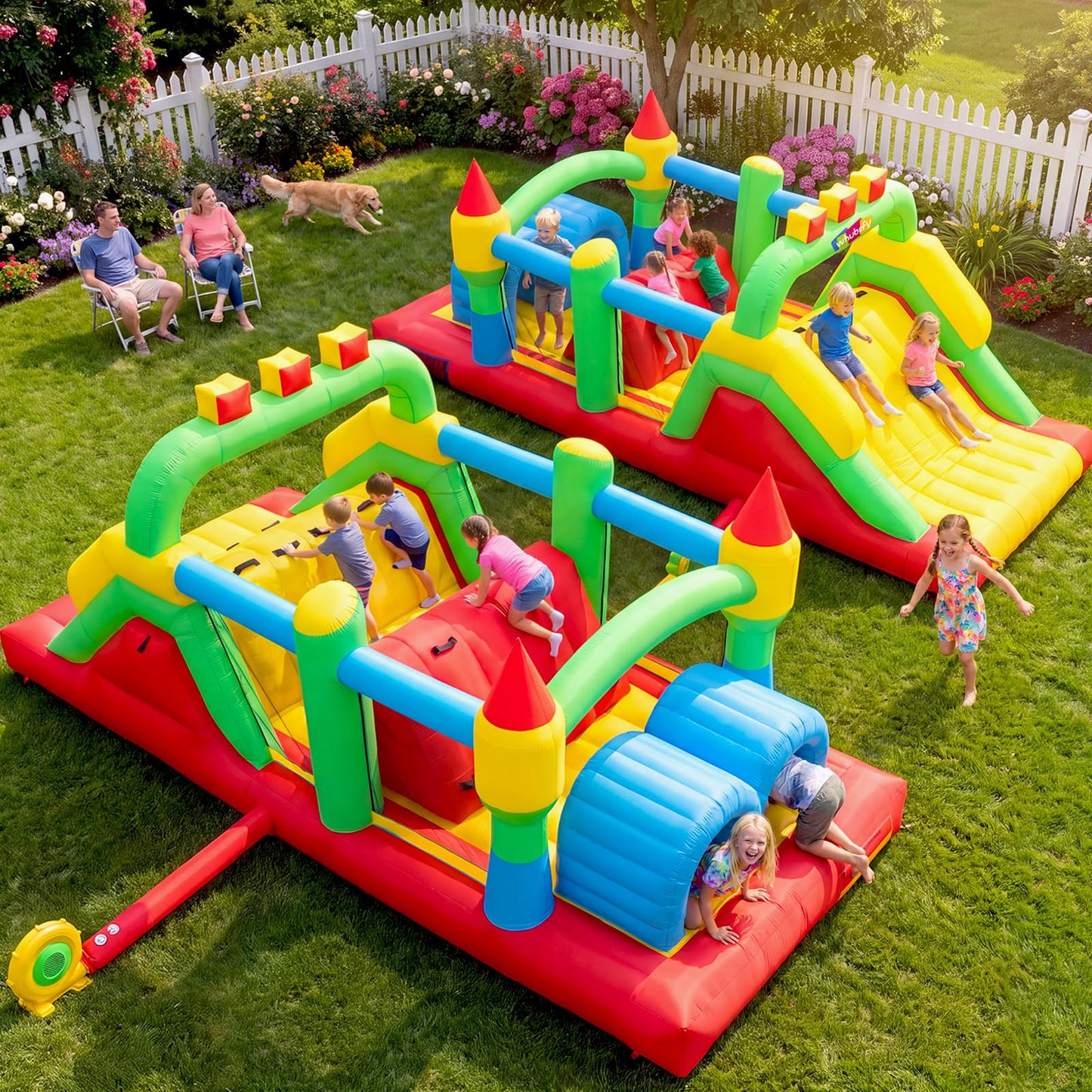 Whubefy 18.5x8.2FT Large Bounce House Obstacle Course for Big Kids 8-12/3-6