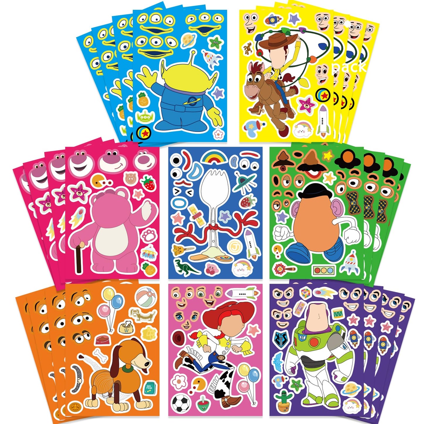 32pcs Make a face Toy Story Stickers,Make Your Own Stickers,Mixed & Matched with 8 Designed Characters for Party Favors Supplies, Reward, Decor,Gift