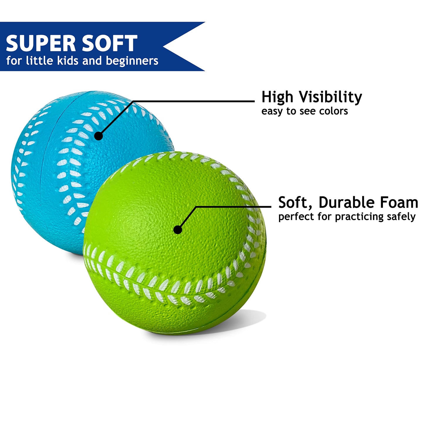 Botabee Kids Soft Foam Baseballs, 6 Pack, 2.75" | Safe & Soft Baseballs for T Ball & Toddler Baseball | Official Size Foam Balls for Kids Baseball