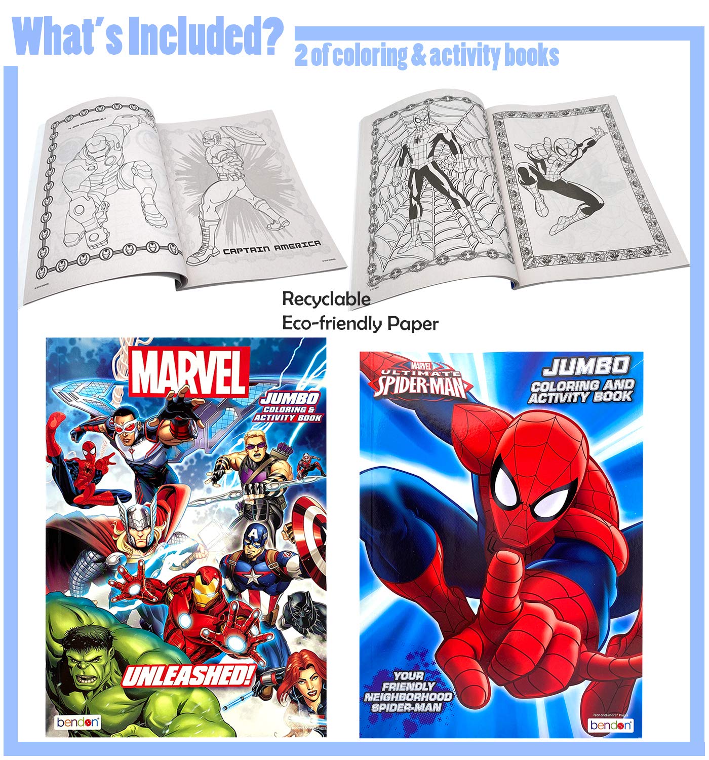 Marvel Superheroes Avengers, Spiderman Ultimate Fun Arts Crafts Coloring and Activity Sticker Books Gift Set, Perforated Paper - Healthy Educational