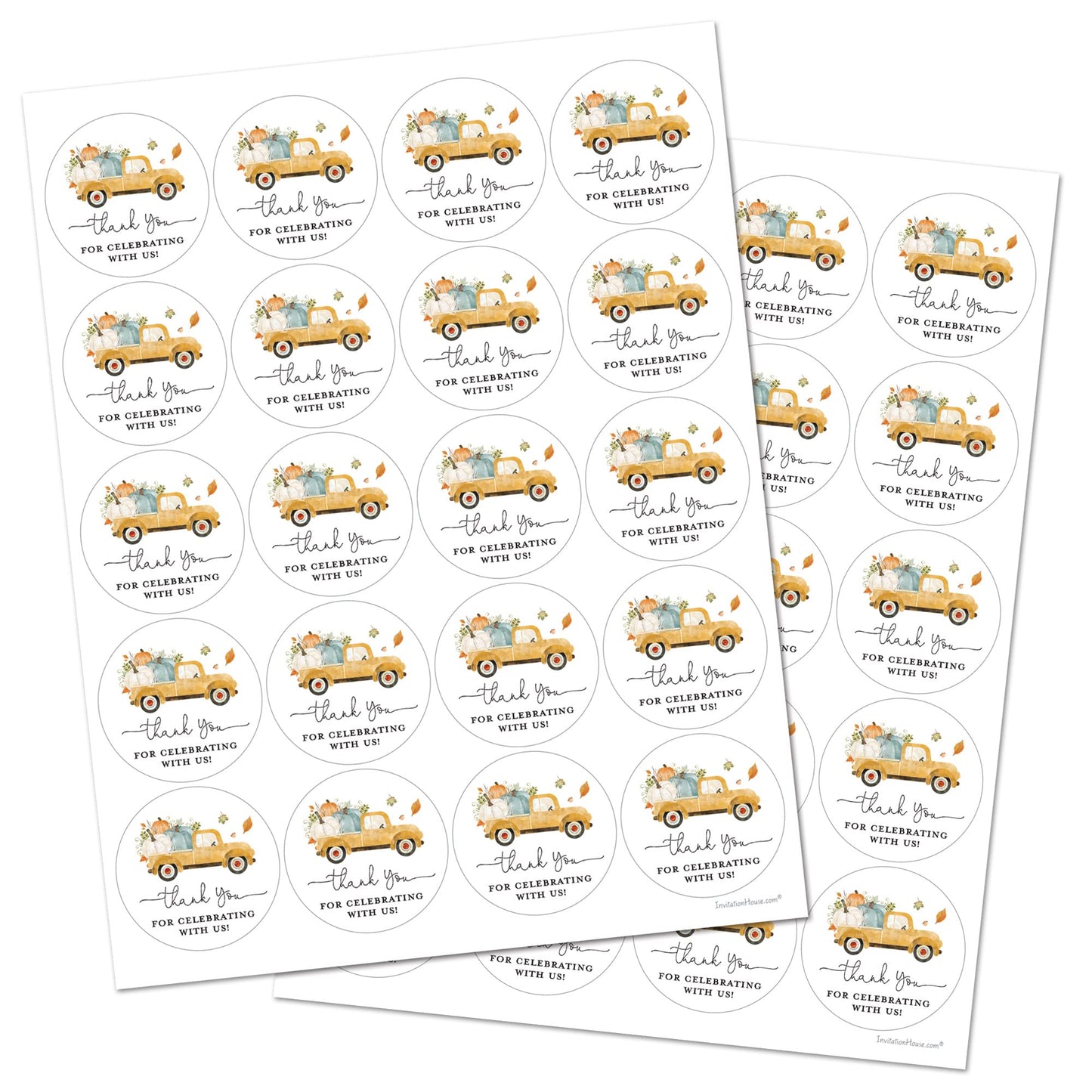 2-Inch Round Pumpkin Thank You Favor Stickers - Set of 40 (Yellow Truck)