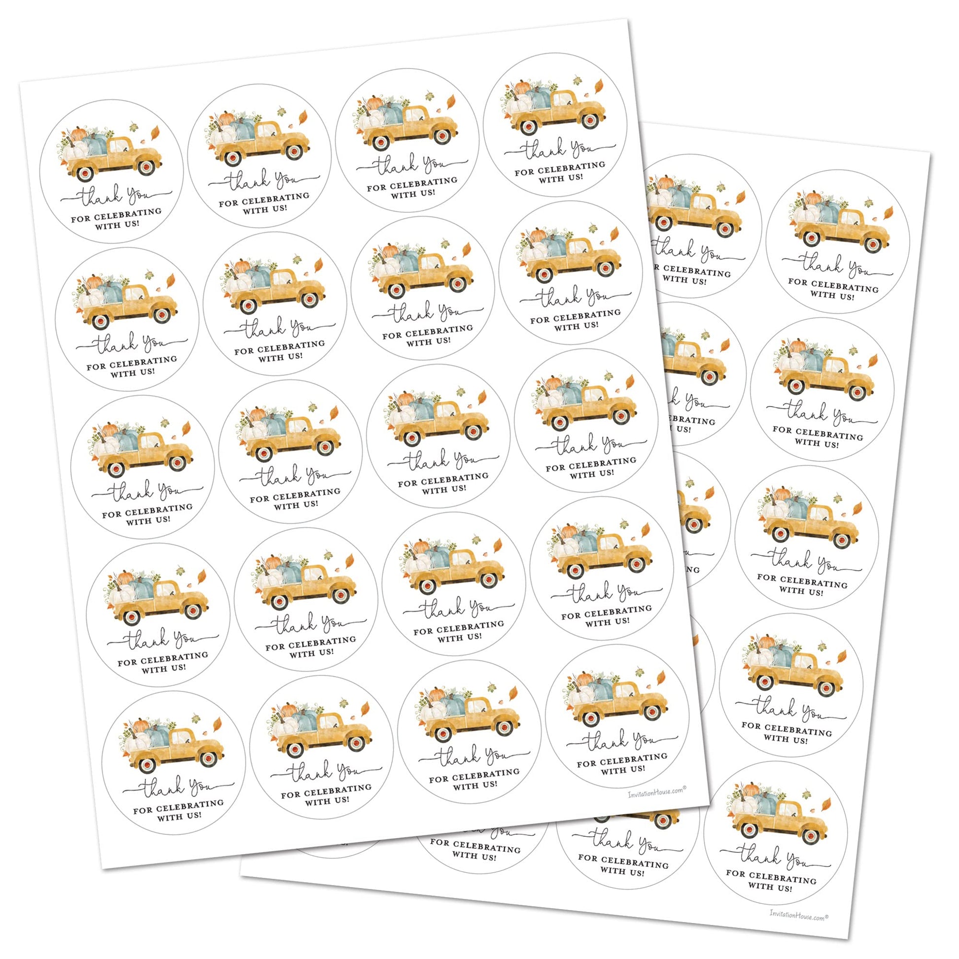 2-Inch Round Pumpkin Thank You Favor Stickers - Set of 40 (Yellow Truck)