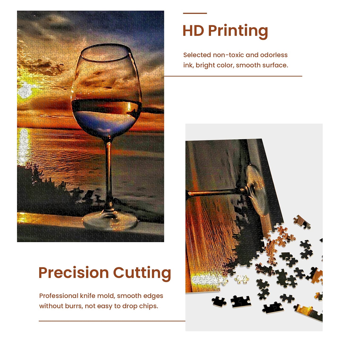 najiaxiaowu Adult Puzzles 500 Pieces DIY Sunset Sea Wine Glass Wooden Puzzles Teens and Elderly Puzzles Modern Home Decor Wall Art Unique Gift 52 cm x