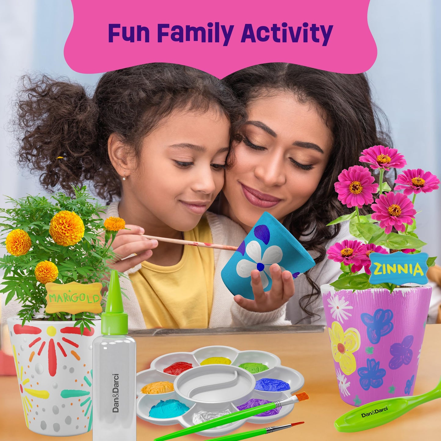 Paint & Plant Flower Garden Kit for Kids - Stoneware Pots, Seeds, Paint Set