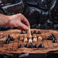 Handcrafted Viking Hnefatafl Set with 100% Genuine Ox-Bone Game Pieces and Premium Leather Game Mat - Leather Chord Tie System for Easy Store & Travel