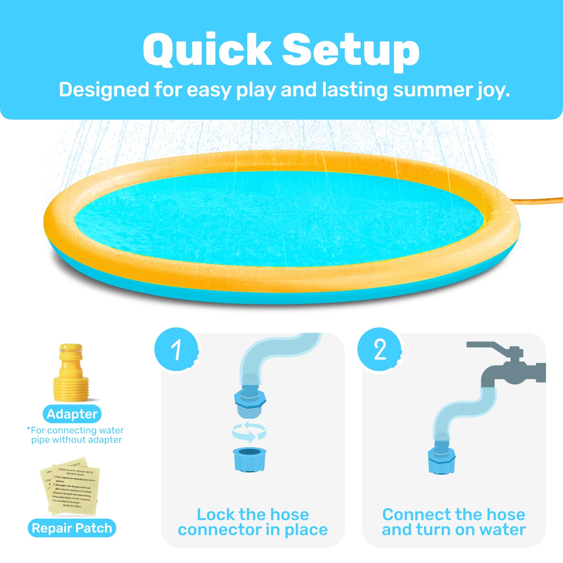 SLOOSH 72" Non-Slip Splash Pad Sprinkler - Outdoor Water Play Toys Backyard Fountain Mat for Toddlers Kids Dogs, Thickened Sprinkler Outside Pool