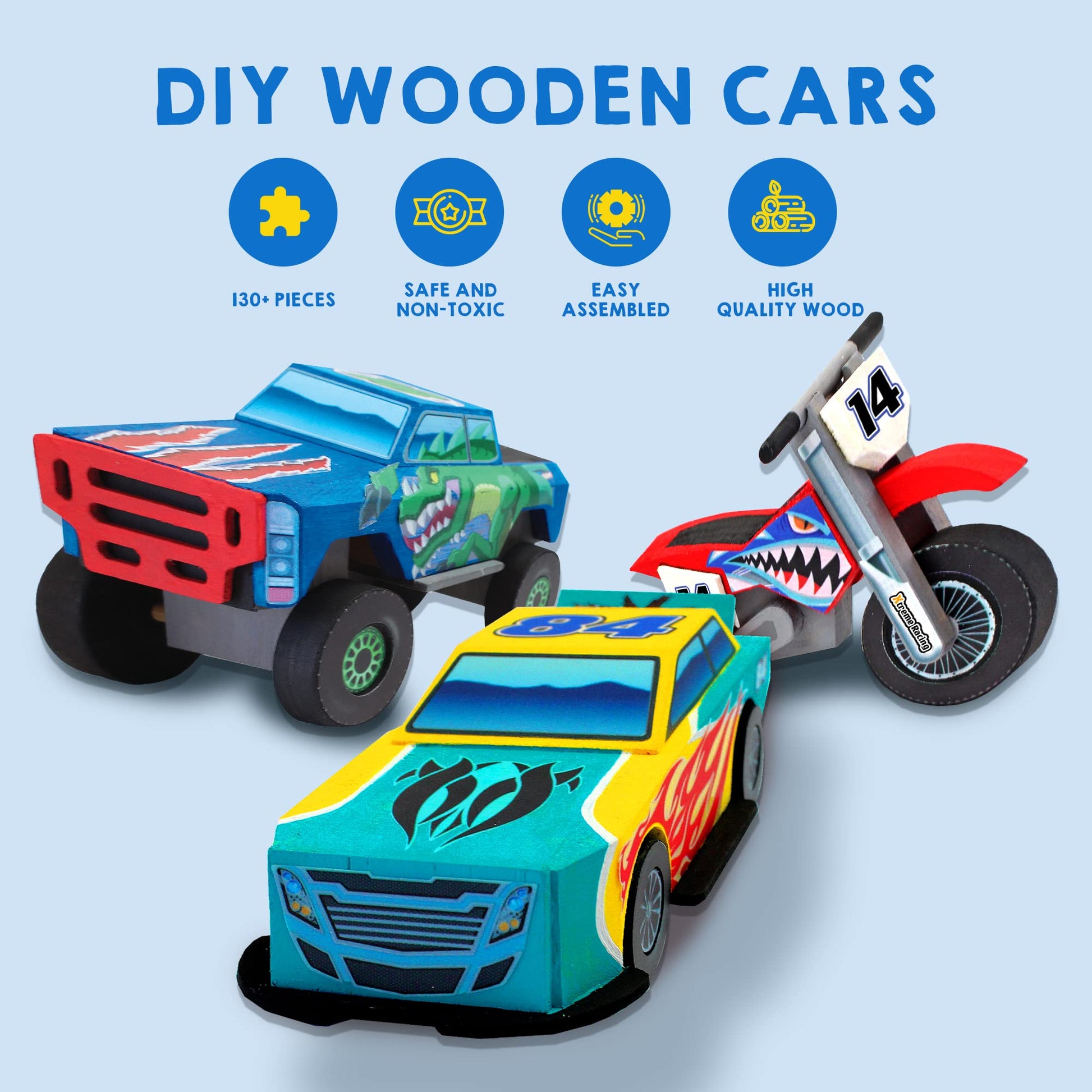 JOYIN Kids Craft Kit Build & Paint Your Own Wooden Race Car Art & Craft Kit DIY Toy Make Your Own Car Truck Toy Construct and Paint Kit, Presents