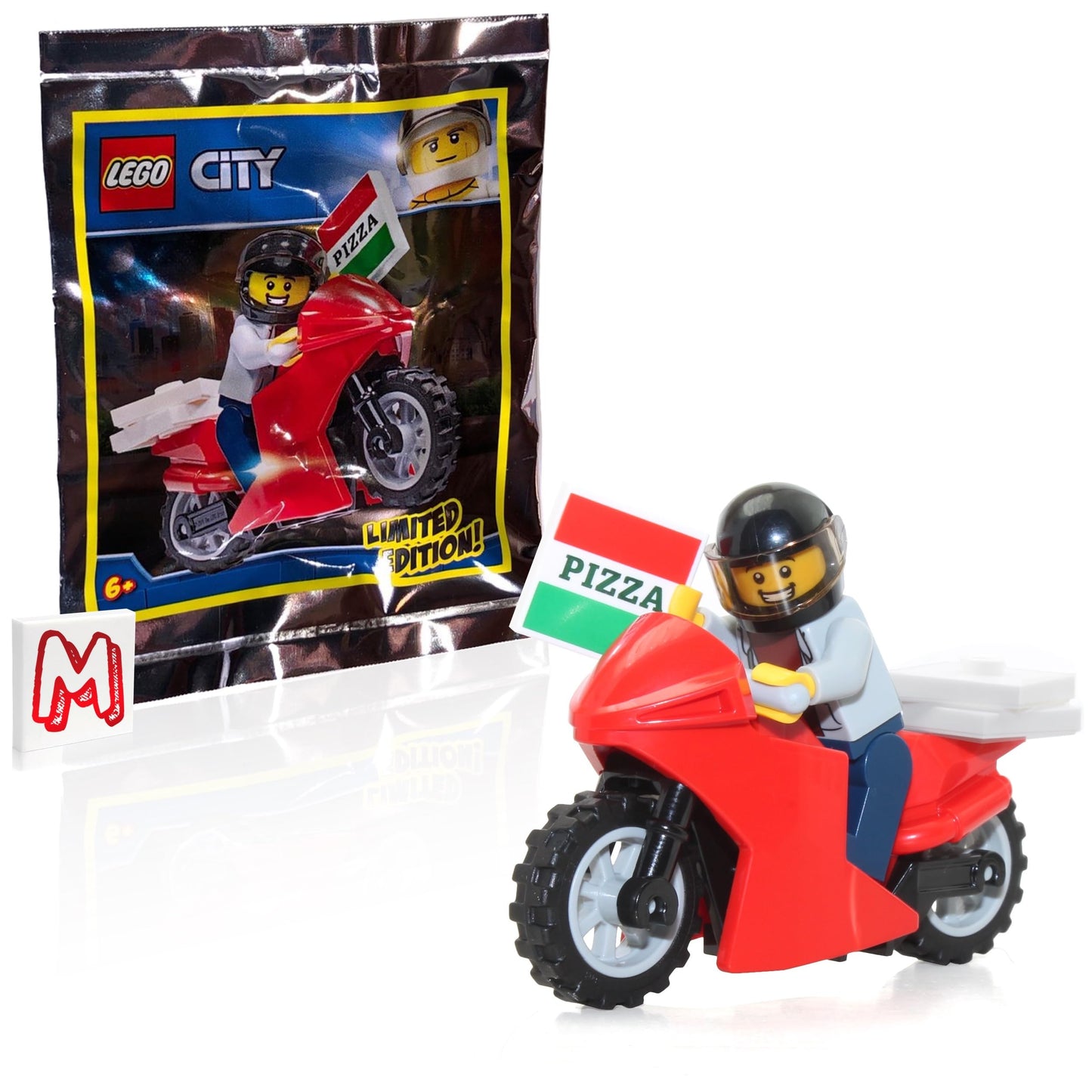LEGO City Minifigure - Pizza Delivery Guy on Motorcycle (Limited Edition)