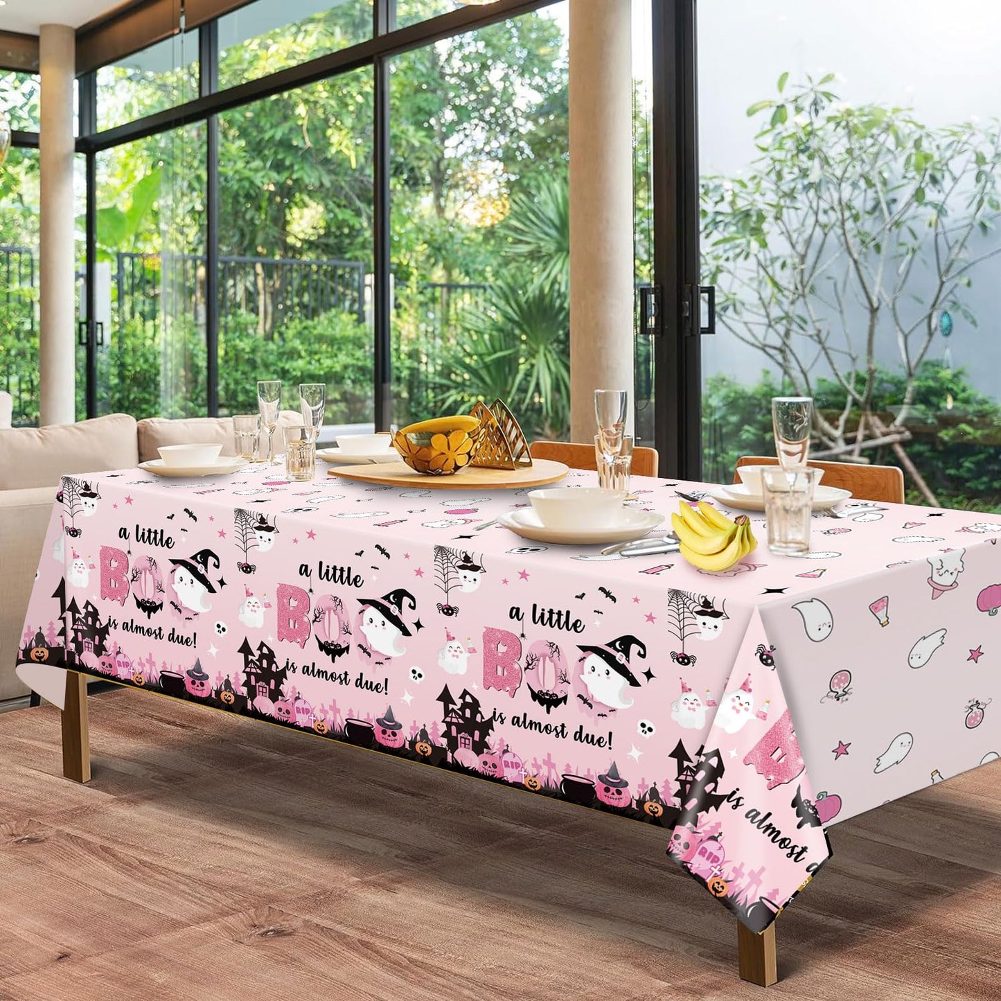 Yavxzvbw 3Pcs A Little Boo is Almost Due Decorations Pink Halloween Tablecloth Little Boo Baby Shower Decorations Girl for Halloween Baby Shower