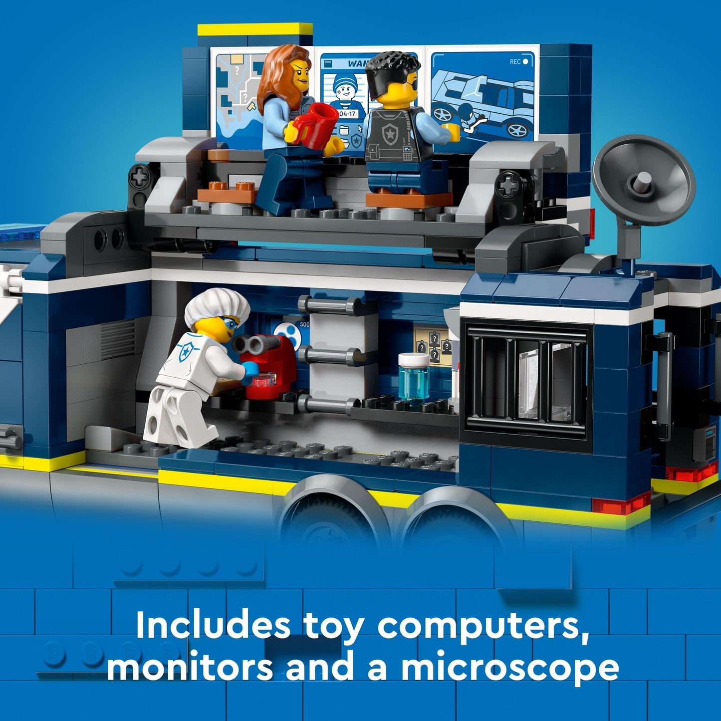 LEGO City Police Mobile Crime Lab Truck Toy, Pretend Play Police Toy, Includes Quad Bike, 2 Officers, 1 Scientist and 2 Crook Minifigures, Police