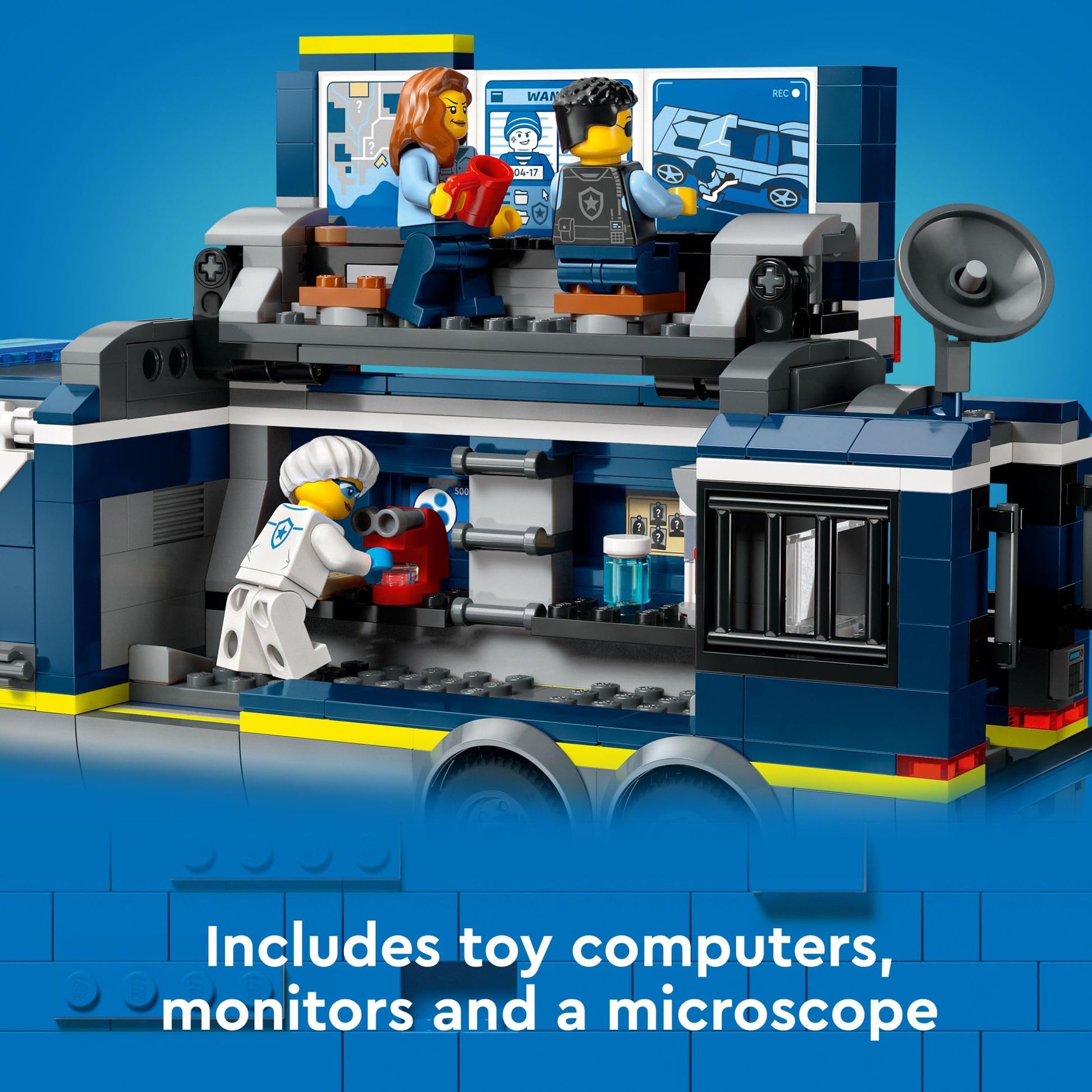 LEGO City Police Mobile Crime Lab Truck Toy, Pretend Play Police Toy, Includes Quad Bike, 2 Officers, 1 Scientist and 2 Crook Minifigures, Police
