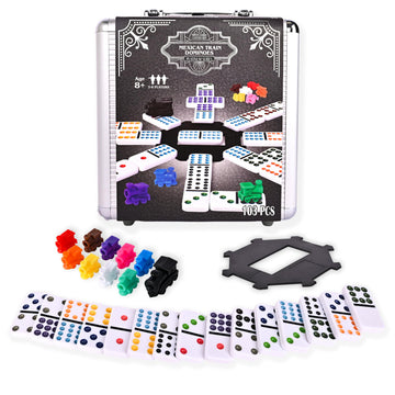 Sunny Days Entertainment Elbow Room Games Mexican Train Dominoes Set - Double 12 Color Dot Dominos Game with Tin Case & Hub for Family Fun