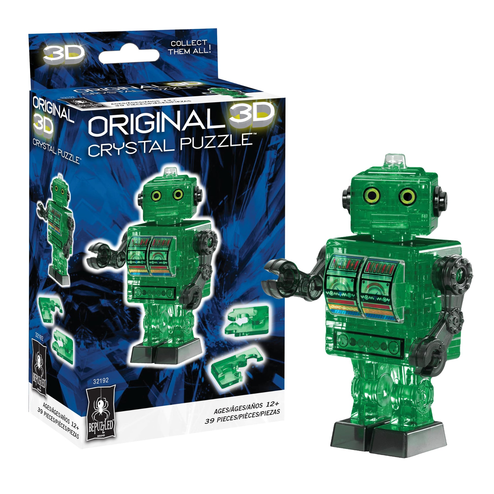 Green Tin Robot Crystal 3D Puzzle, 39-Pc Brain Teaser, Ages 12+