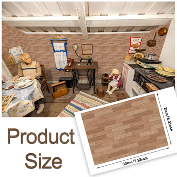 35 Pcs Miniature Dollhouse Wallpaper Self-Adhesive Mini DIY Floorboards Wall Paper Real Life DIY Decoration for Dollhouse(Brown)