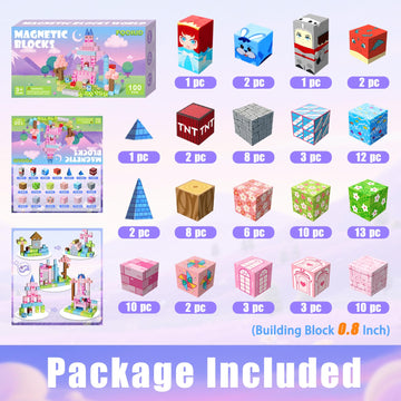 100PCS Magnetic Blocks, Magnetic Building Blocks, STEM Constructions Magnet Blocks for Boys Girls Age 3 4 5 6 7 8 9 10, Sensory Stacking Toy Christmas