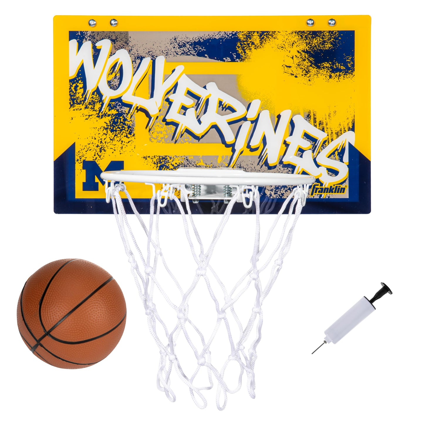 Franklin Sports Over the Door Basketball Hoop Set with Mini Ball - Michigan