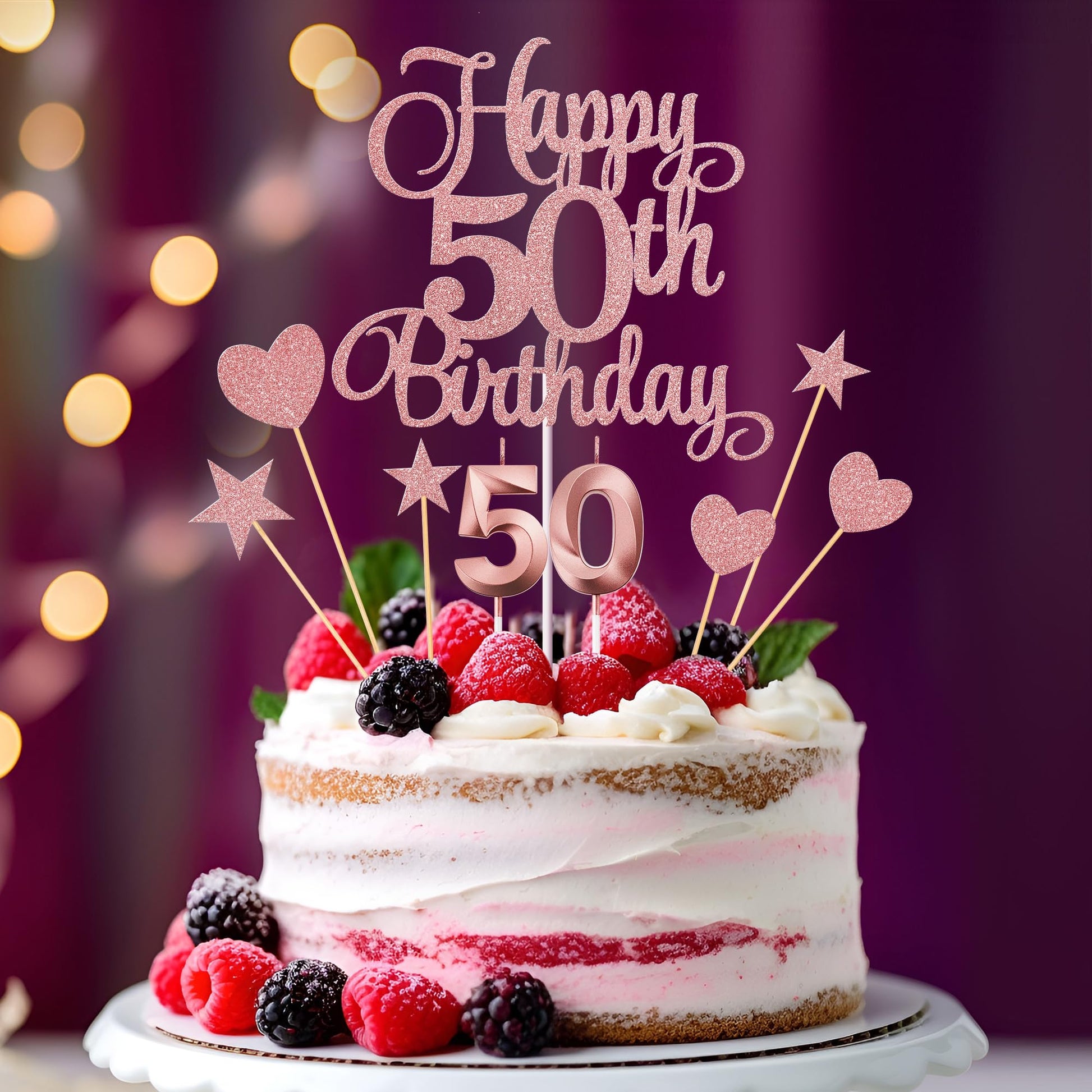 Lecferrarc 50th Birthday Cake Decorations, 50th Birthday Candles Cake Numeral Candles and Glitter Happy 50th Birthday Cake Toppers Set for Birthday