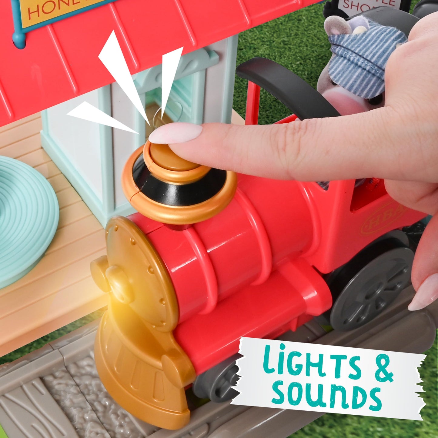 Honey Bee Acres Thistlestop Train Station, Complete Set with Miniature Doll Figure, 19 Pieces