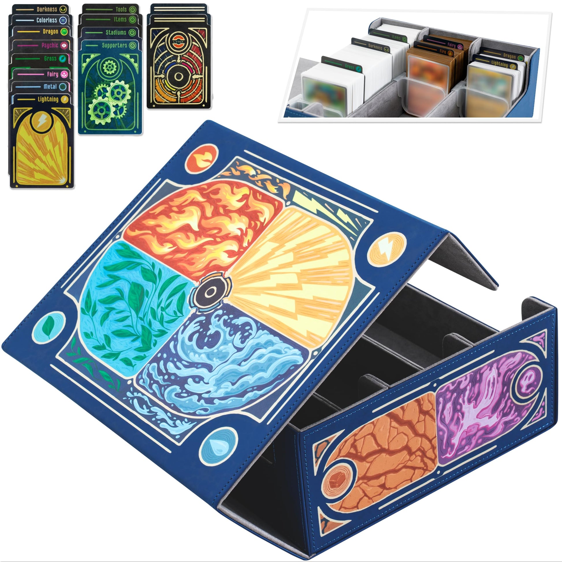 Trading Card Storage Box for Pokemon Cards holds?2400+?TCG Cards. Includes 17 Unique Type Dividers & 2 Card Stoppers. Premium Bulk Card Case/Deck