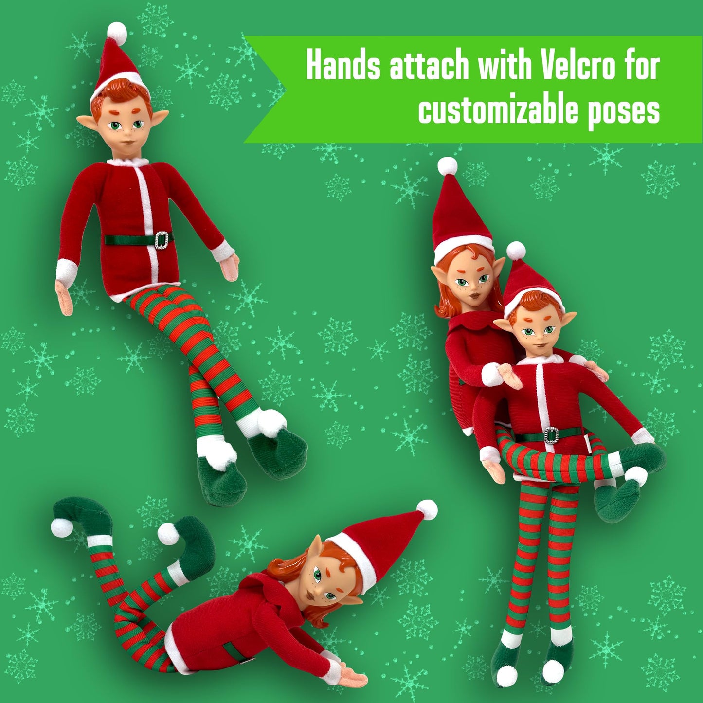 The Original Elf 12" Plush (Boy and Girl) Christmas Elf Doll Set - Poseable Shelf Sitter with Flaxible Dangling Legs - Perfect for Christmas