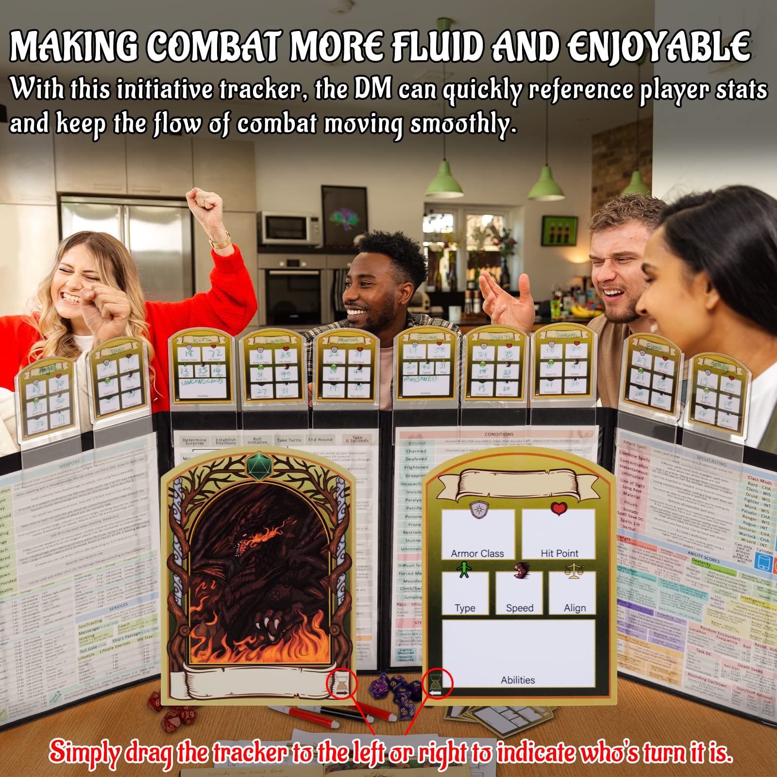 CZYY DND Initiative & Combat Tracker Set, Acrylic Markers with Insert Cards