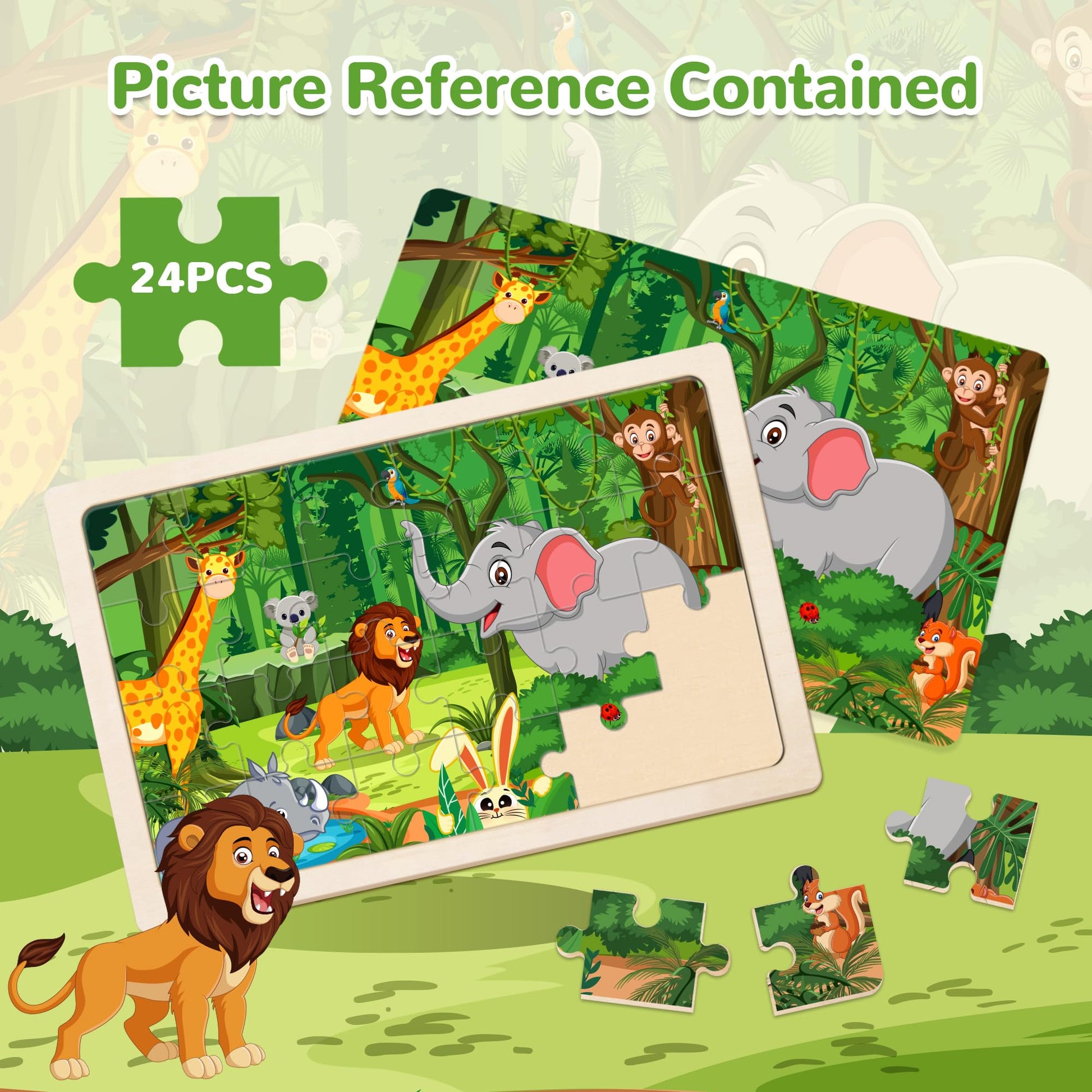 6 Packs Puzzles for Kids Ages 4-6,24Pcs Wooden Puzzles for Kids Ages 3-5,Dinosaur Animals Vehicle Space Farm Jigsaw Puzzles,Preschool Educational Toys