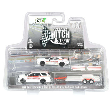 Greenlight 1/64 2018 Dodge Durango with Flatbed Trailer & 2016 Dodge Challenger SRT Hellcat 31190-B