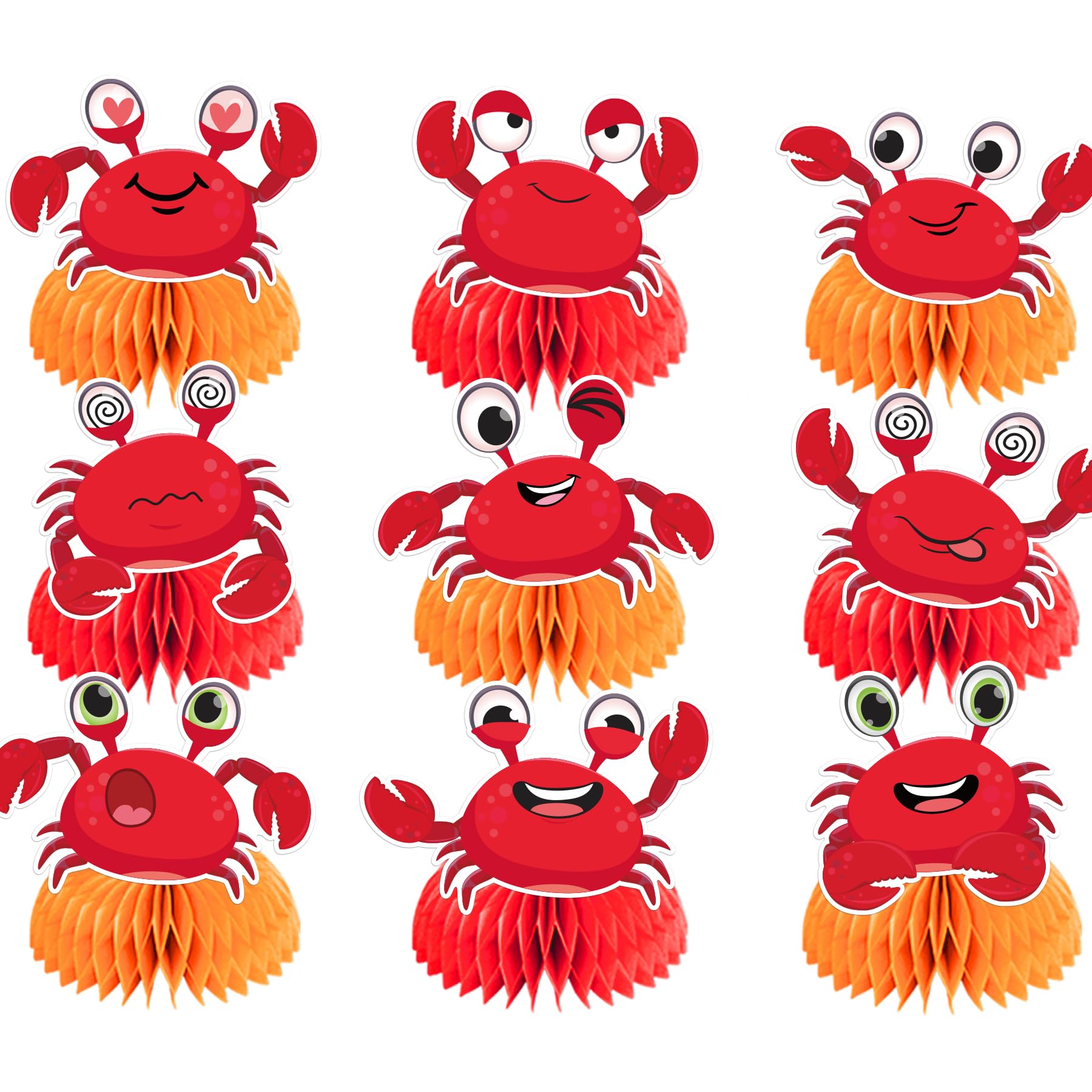 9 Pcs Crab Honeycomb Centerpieces Crab Table Decorations Table Toppers Crab Party Supplies for Crab Birthday Party Decorations Ocean Party