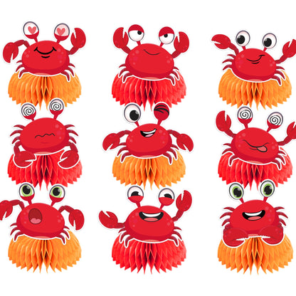 9 Pcs Crab Honeycomb Centerpieces Crab Table Decorations Table Toppers Crab Party Supplies for Crab Birthday Party Decorations Ocean Party