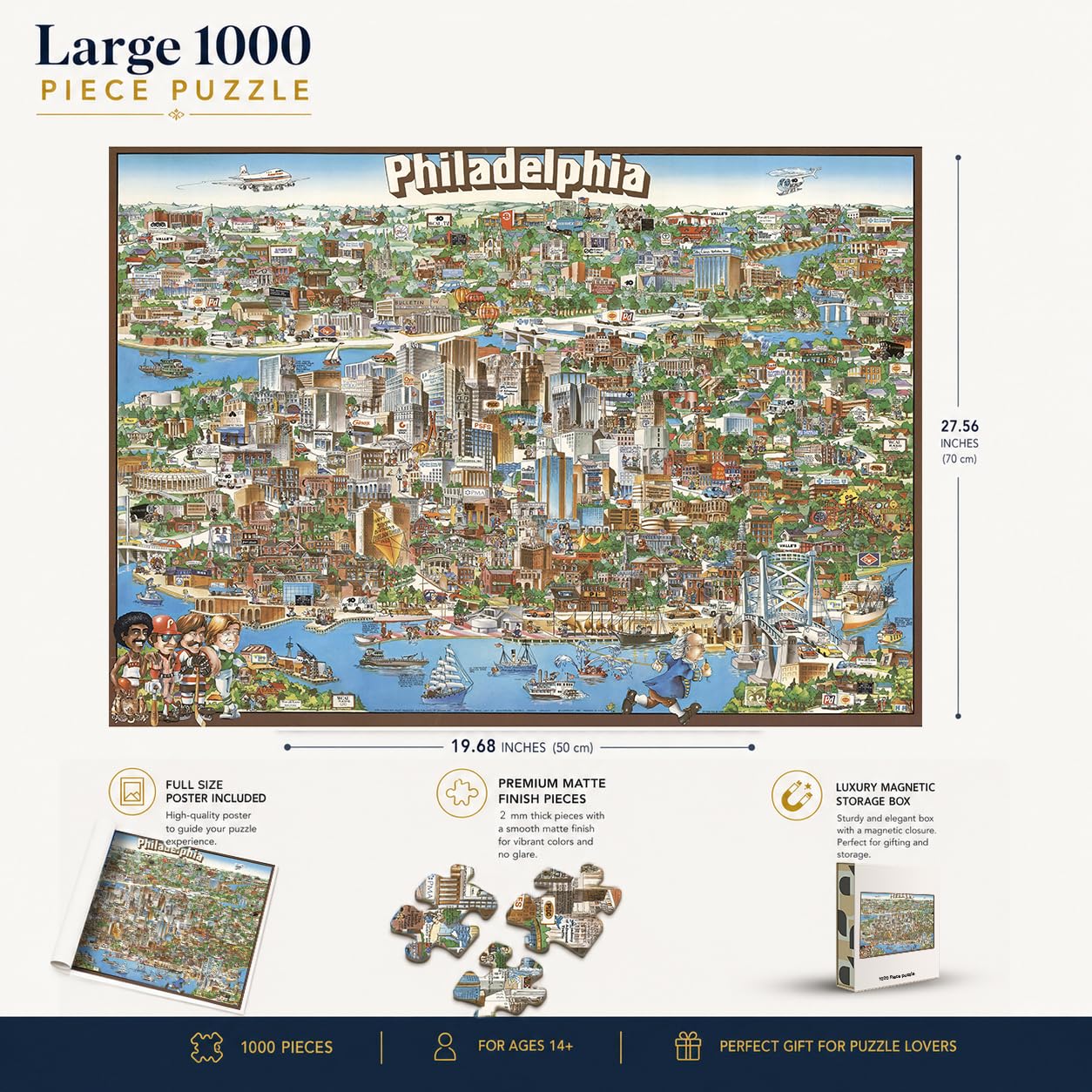 1000 piece Adult Jigsaw: 1980 | Philadelphia Puzzle map | Jigsaw Puzzle Game for Adults | Fun Activity | Family Entertainment