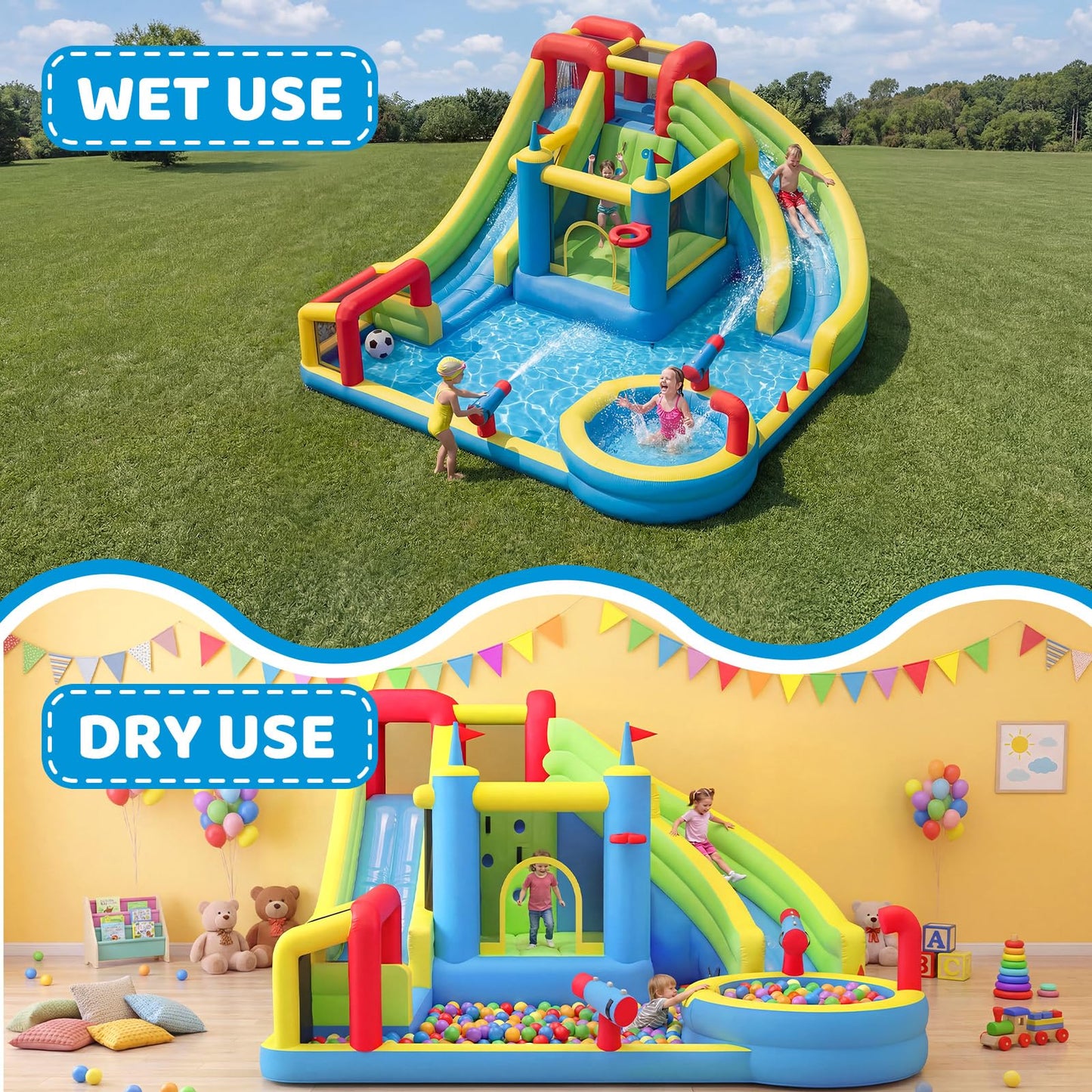 SunSwell Inflatable Water Slide for Kids Backyard with 750W Blower