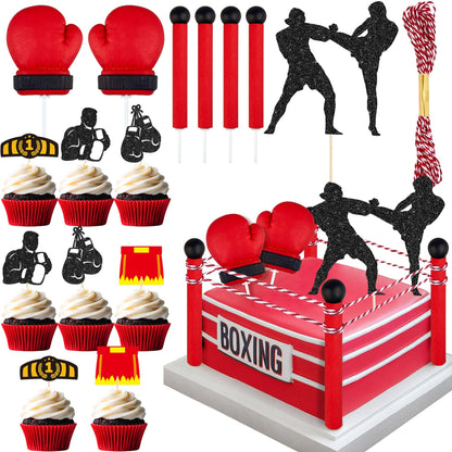 16PCS Boxing Cake Topper for Men Boxing Theme Party Decorations Wrestling Cake Topper Set