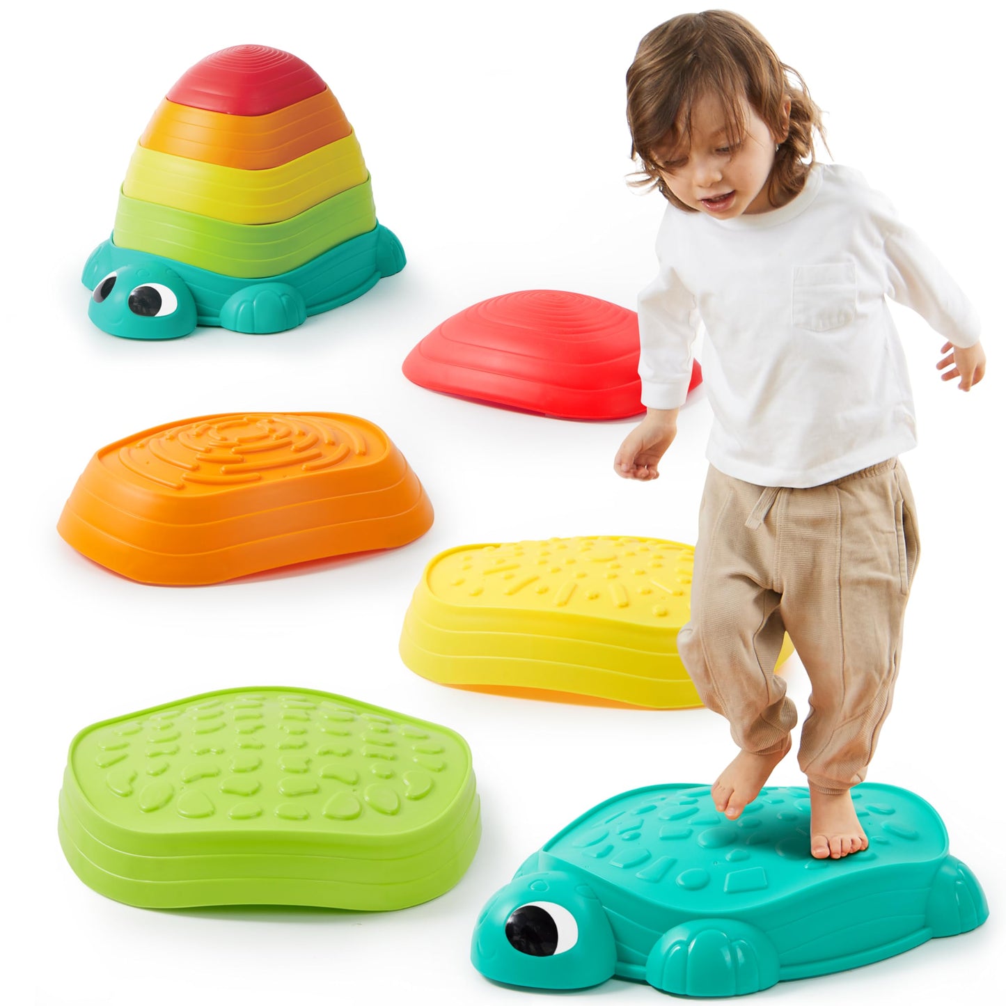 JOYIN 5 Pcs Turtle Balance Stepping Stones, Kids Turtle Path Jumping Stones, Child Obstacle Course Coordination Game Toys Indoor or Outdoor Play
