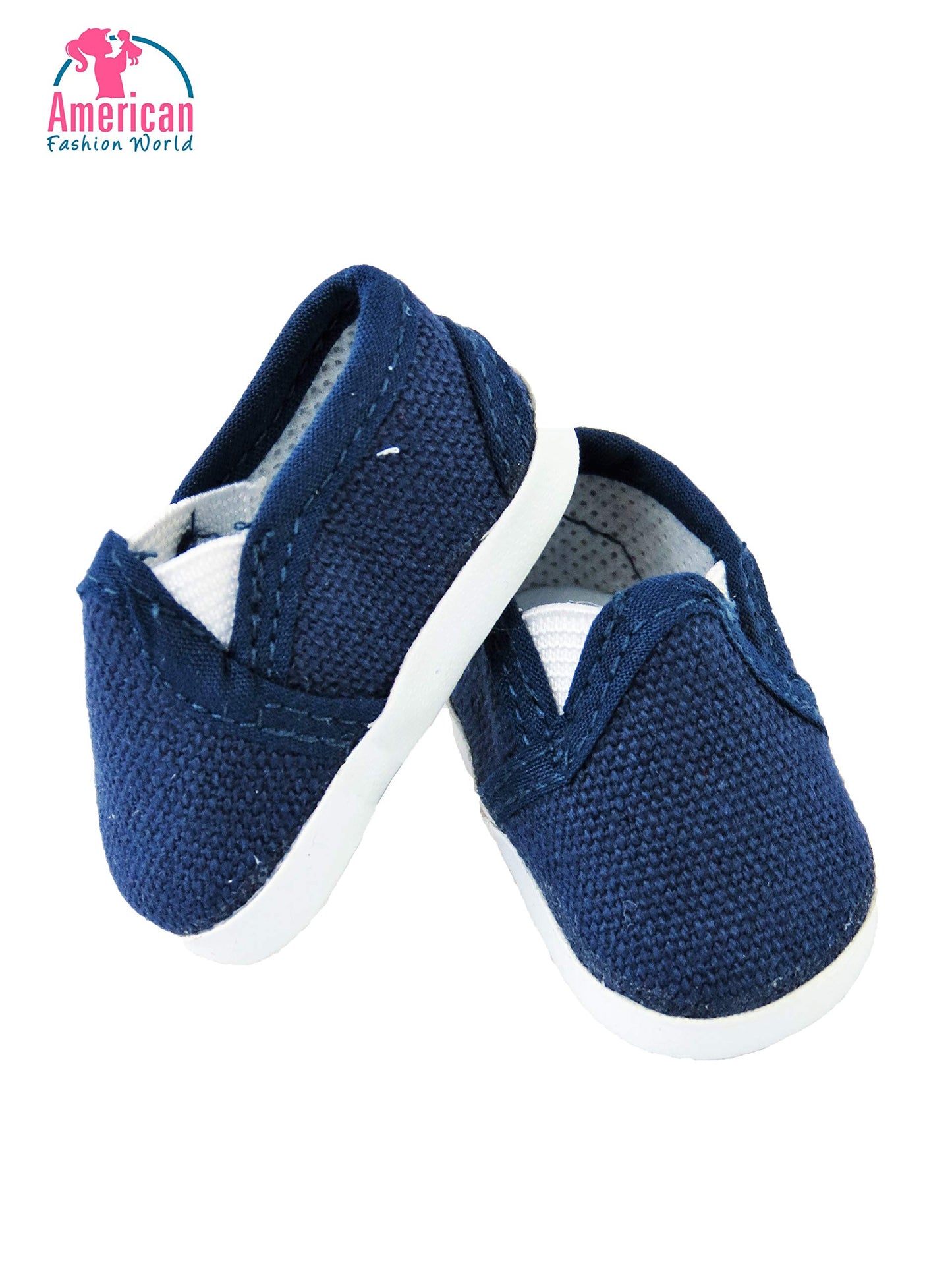 American Fashion World 3 Pack of Canvas Slip-On Shoes: Red, Navy and White | Fits 14" Wellie Wisher Dolls | 14'' Inch Doll Accessories