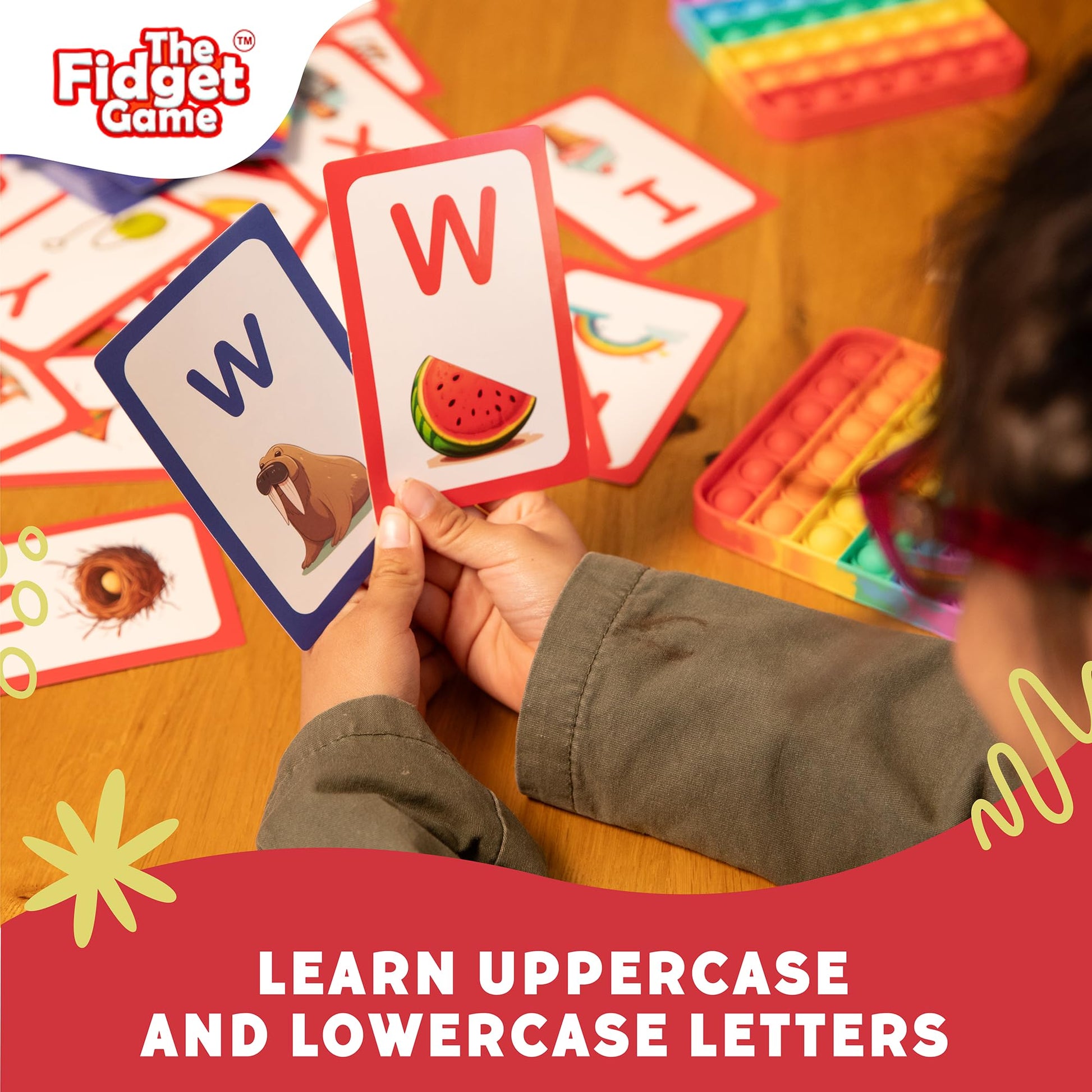 The Fidget Game ABC Flash Card Game, Learn Uppercase & Lowercase Letters