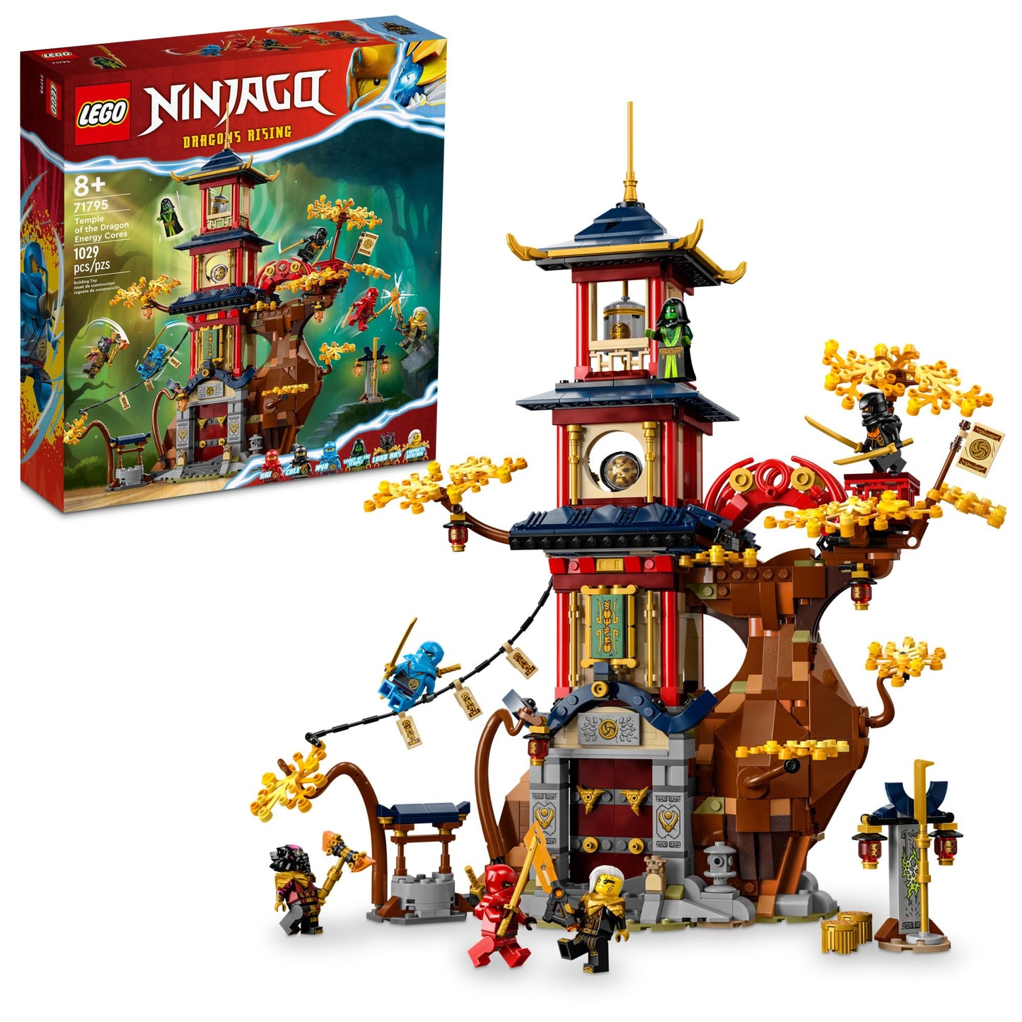 LEGO NINJAGO Temple of The Dragon Energy Cores 71795, Building Toy with a NINJAGO Temple and 6 Minifigures Including Cole, Kai and NYA' Gift for Kids