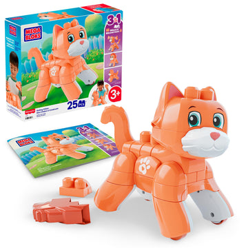 MEGA BLOKS Toddler Block Toys Set, 3 in 1 Rolling Kitten with 25 Pieces and Rolling Wheels, Fox and Lion Rebuilds, Ages 3+ Years
