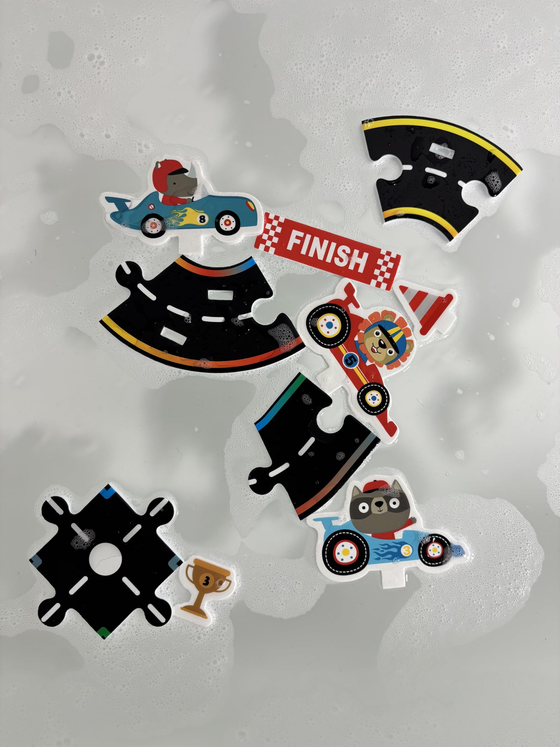 Buddy & Barney: Bath Time Grand Prix - Build A Floating Racetrack, 2 Water-Squirting Race Cars, Foam Stickers & Track Puzzle, Interactive Toy, Kids 3+