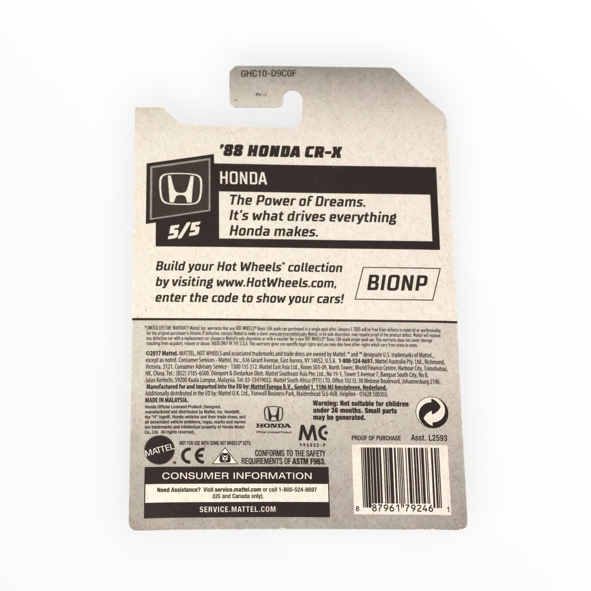 Hot Wheels 2020 Honda Series 5/5 - '88 Honda CR-X, White 123/250