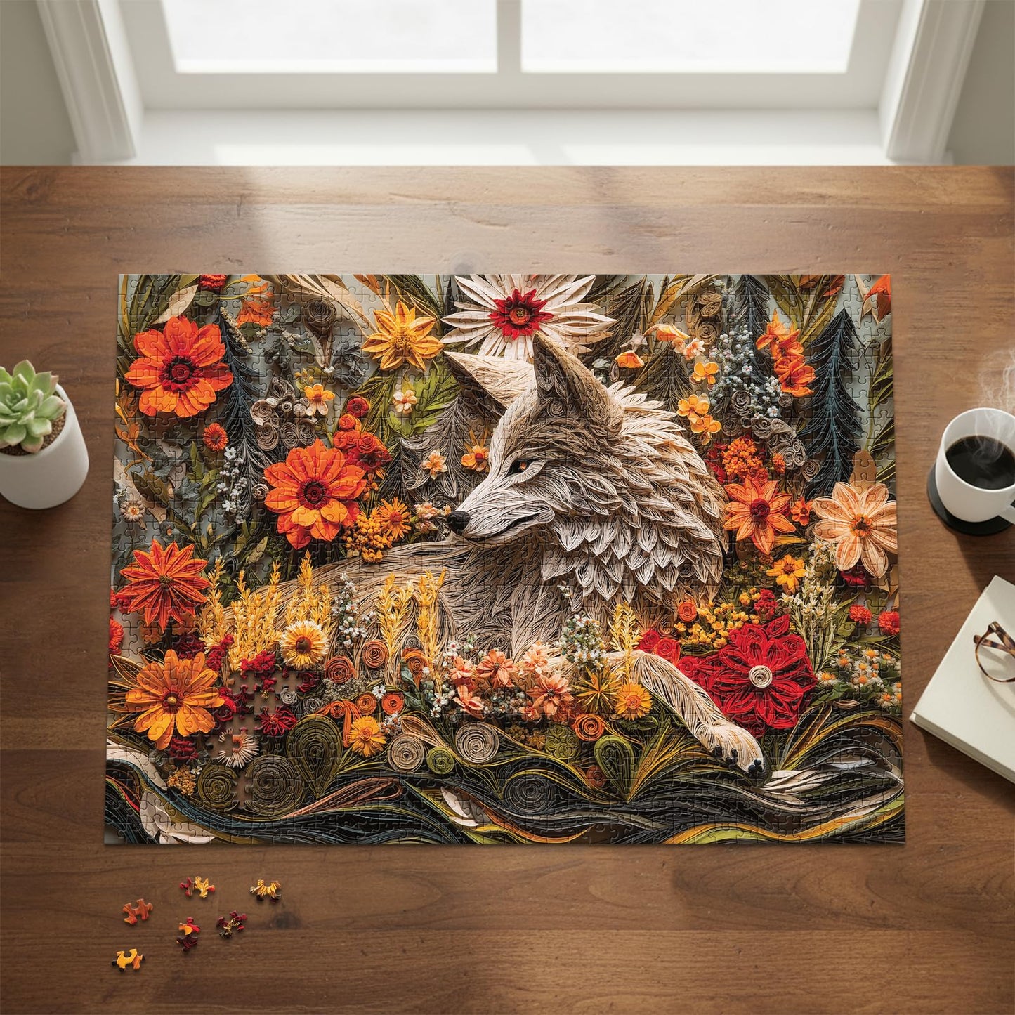 Wildflower Wolf (No. 15) - 1000 Piece Animal Jigsaw Puzzle for Adults | Printed in USA | Satin Low-Glare Finish | Random Ribbon Cut | Bonus Poster |