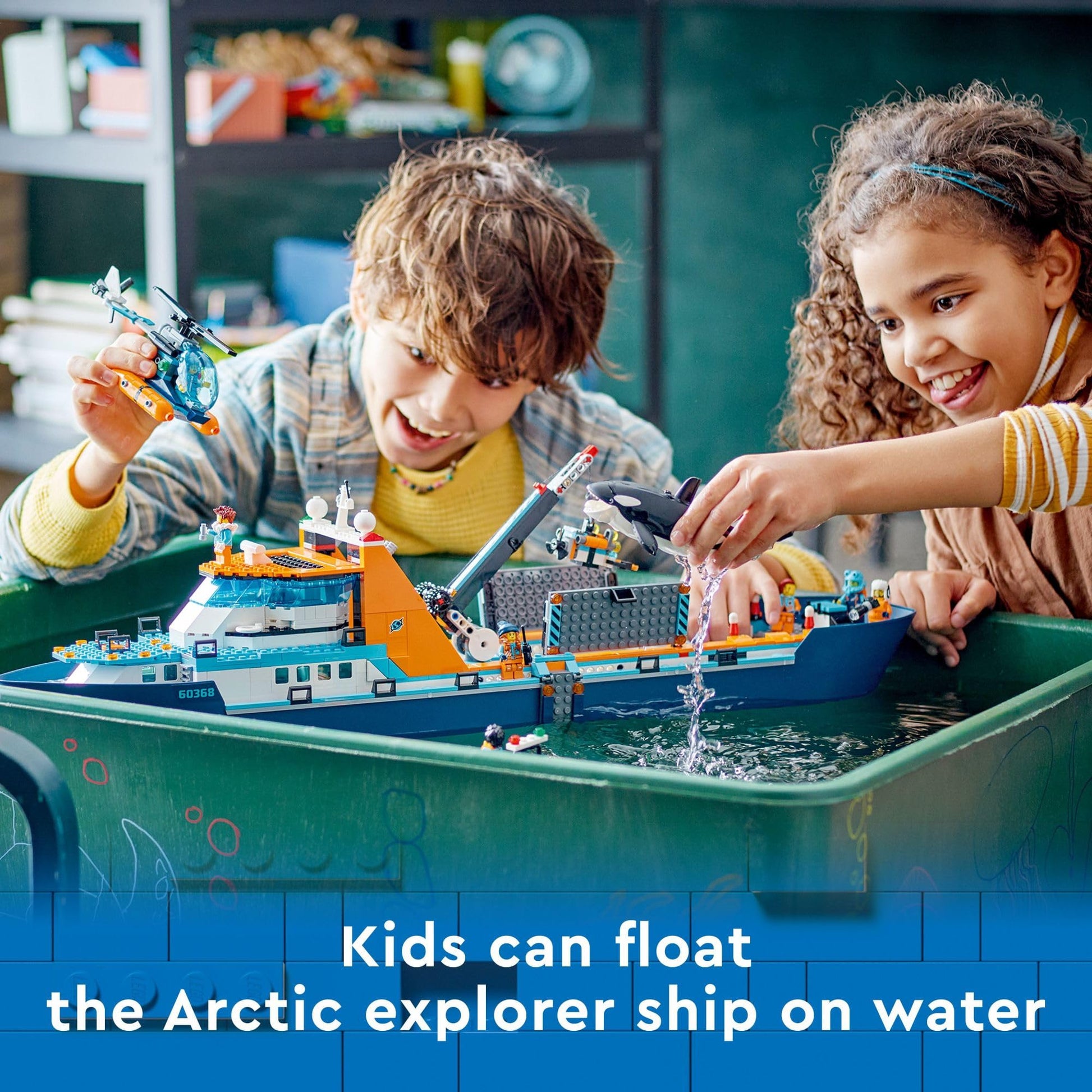 LEGO City Arctic Explorer Ship 60368 Building Toy Set, Fun Toy Gift for 7 Year Old Boys and Girls, with a Floatable Boat, Helicopter, Dinghy, ROV Sub