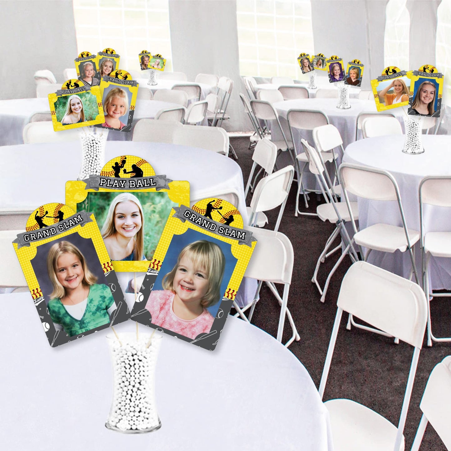 Big Dot of Happiness Grand Slam - Fastpitch Softball - Birthday Party or Baby Shower Picture Centerpiece Sticks - Photo Table Toppers - 15 Pieces