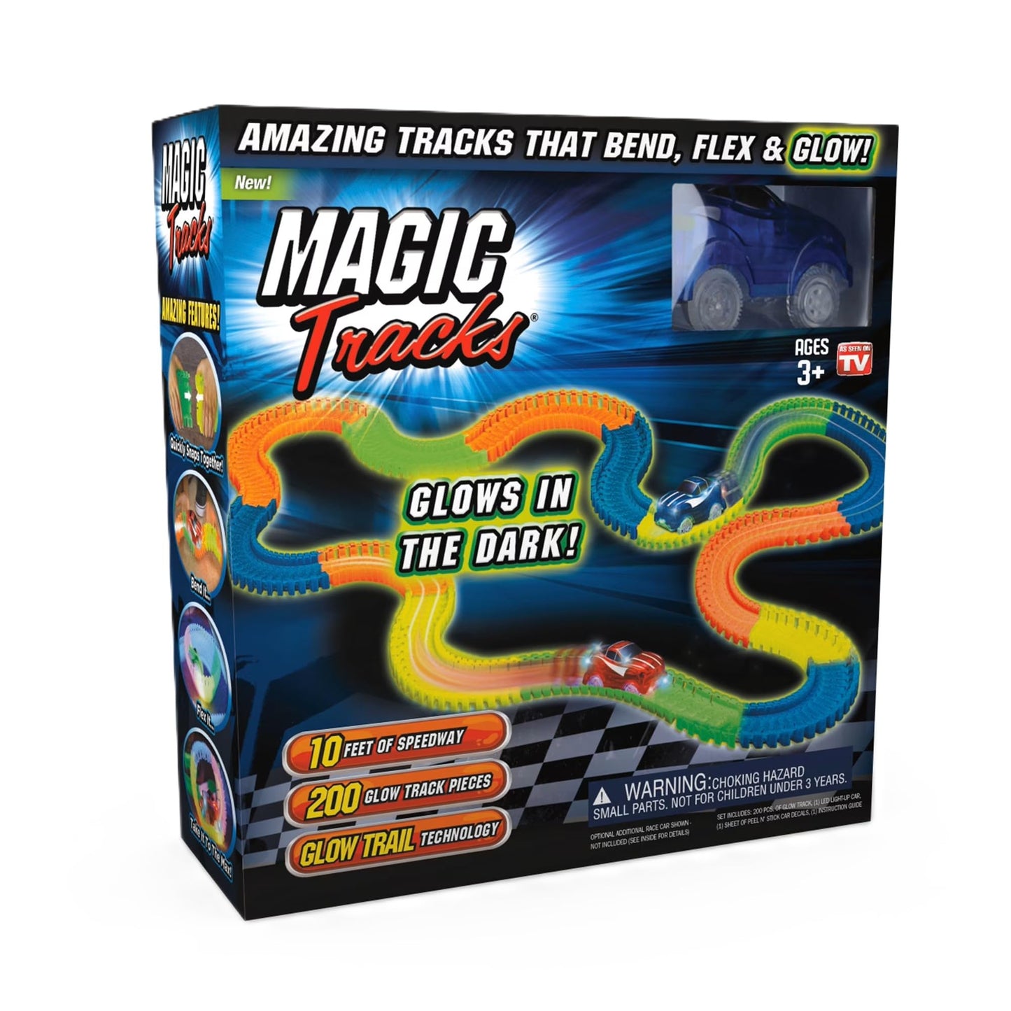 Ontel Magic Tracks Crash Set - 10ft Speedway, 200 Glow-in-The-Dark Pieces & LED Cars for Ultimate Racing Fun!