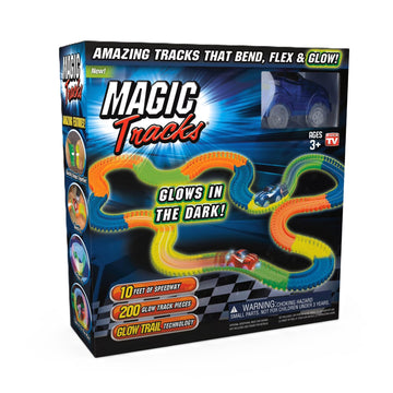 Ontel Magic Tracks Crash Set - 10ft Speedway, 200 Glow-in-The-Dark Pieces & LED Cars for Ultimate Racing Fun!