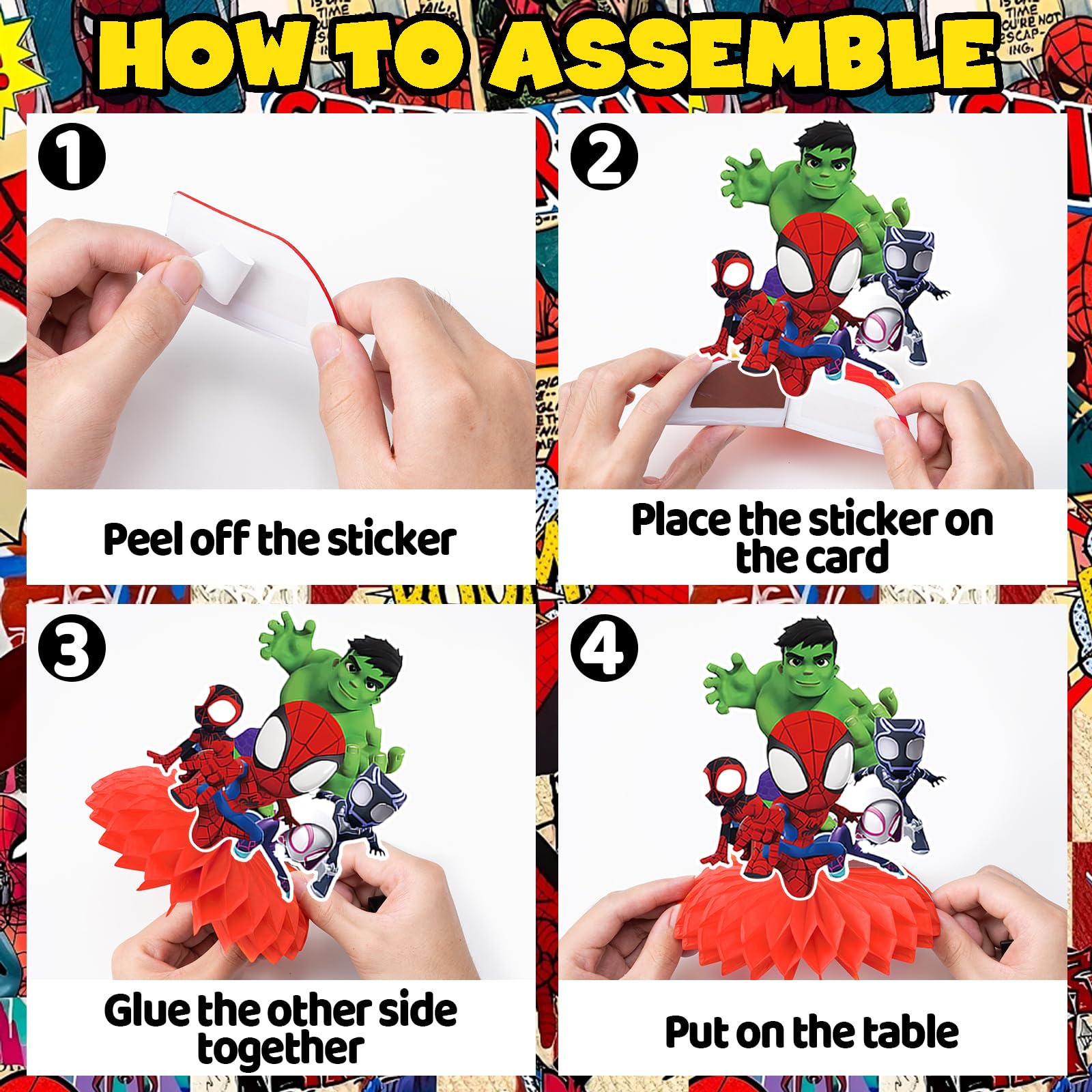 9Pcs Spidey Honeycomb Centerpieces, Cartoon Movie Theme Birthday Party Supplies, Double-Sided 3D Table Decorations & Favors for Kids