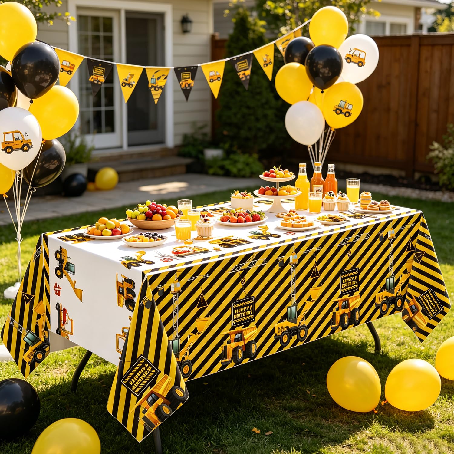Inspireyee 4 Pack Construction Happy Birthday Tablecloth Dump Truck Birthday Table Covers Tractor Plastic Tablecloth Construction Themed Birthday