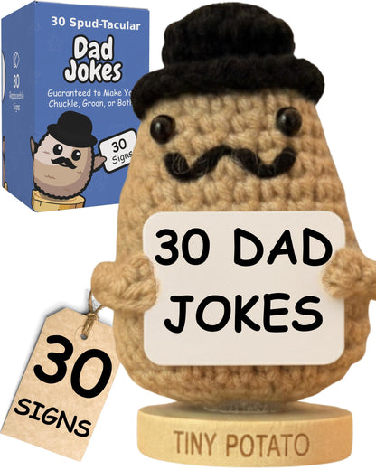 Dad Jokes Crochet Potato Doll with 30 Funny Signs - Funny Birthday Gift for Dad, Husband - Gag Gifts for Men, Father, Friend, Coworker, Uncle, Husband