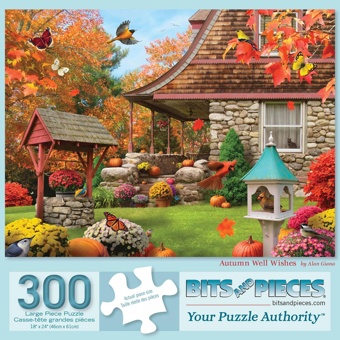 Bits and Pieces - 300 Piece Jigsaw Puzzle for Adults - 18" x 24" - Autumn Well Wishes - Large Piece Colorful Autumn Fall Jigsaw by Alan Giana