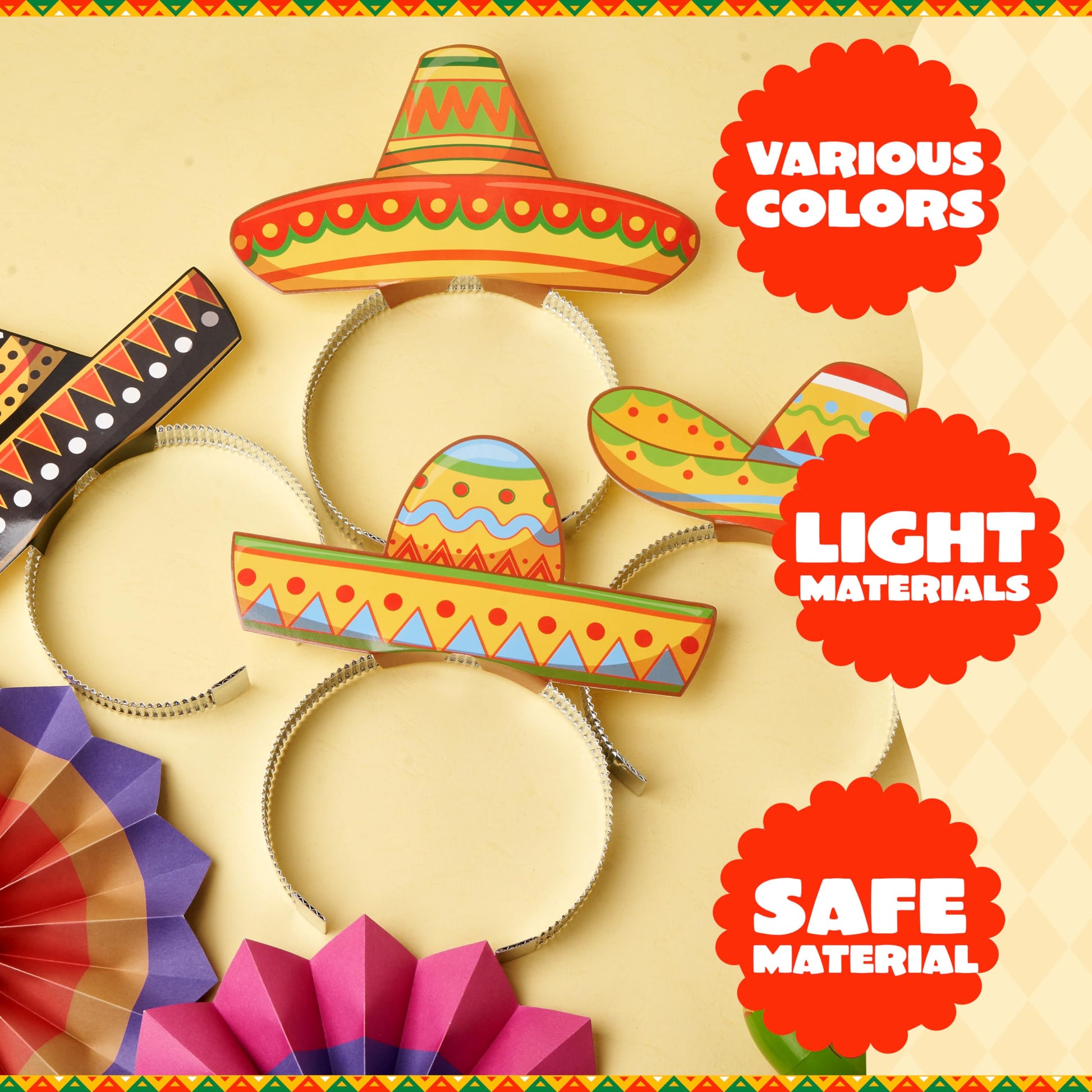 JOYIN 24 Pcs Cinco de Mayo Sombrero Headbands for Mexican Themed Fiesta Party, Party Supplies Decorations for Fun Fiesta Hat Party Supplies, Luau