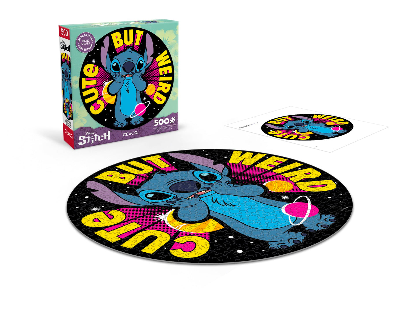 Ceaco - Disney - Lilo & Stitch - Stitch, Cute but Weird - 500 Piece Round Jigsaw Puzzle for Adults - Challenging Puzzle Perfect for Game Nights